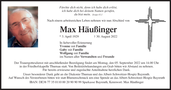 Anzeige von Max Häußinger von MGO