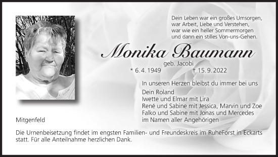 Anzeige von Monika Baumann von MGO