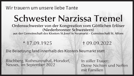 Anzeige von Narzissa Tremel von MGO
