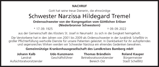 Anzeige von Narzissa Hildegard Tremel von MGO