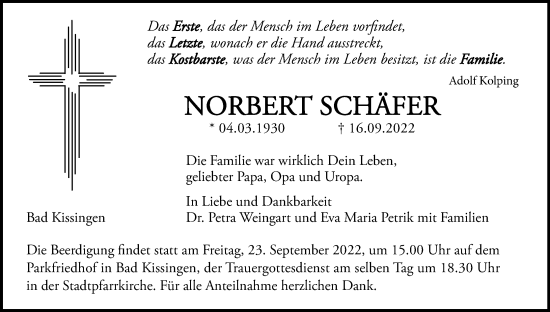 Anzeige von Norbert Schäfer von MGO