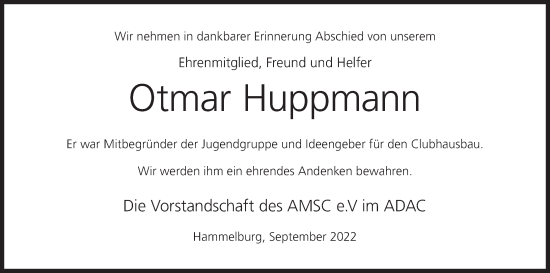 Anzeige von Otmar Huppmann von MGO