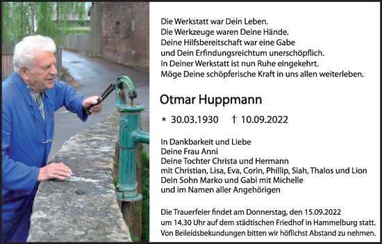 Anzeige von Otmar Huppmann von MGO