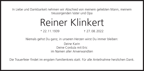 Anzeige von Reiner Klinkert von MGO