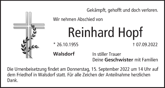 Anzeige von Reinhard Hopf von MGO