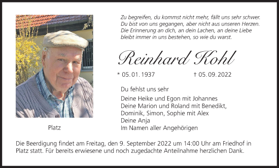 Anzeige von Reinhard Kohl von MGO