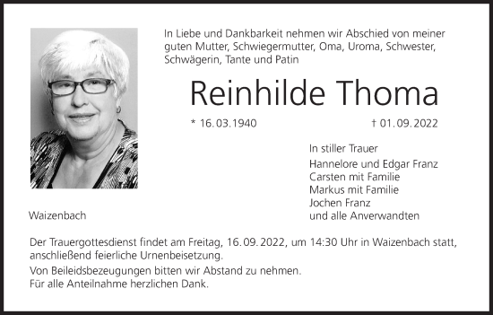 Anzeige von Reinhilde Thoma von MGO