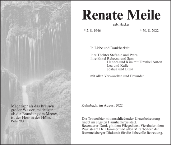 Anzeige von Renate Meile von MGO