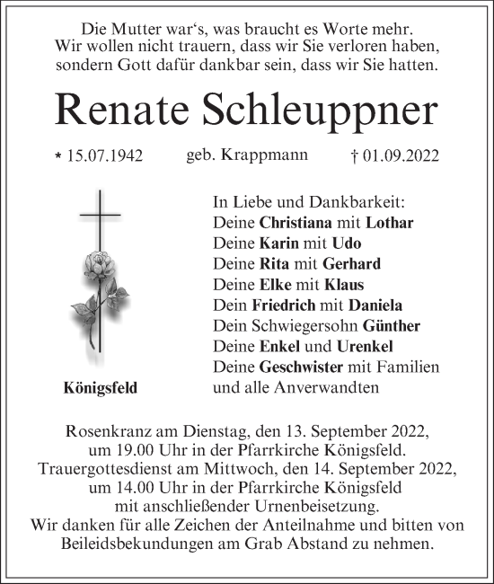 Anzeige von Renate Schleuppner von MGO