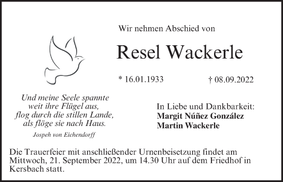 Anzeige von Resel Wackerle von MGO