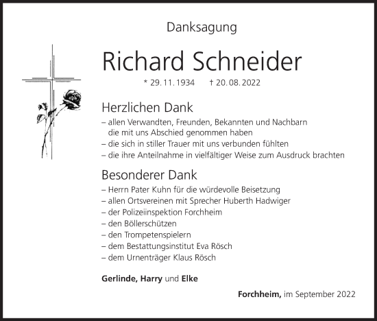 Anzeige von Richard Schneider von MGO