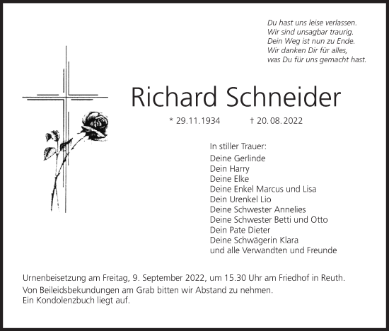 Anzeige von Richard Schneider von MGO