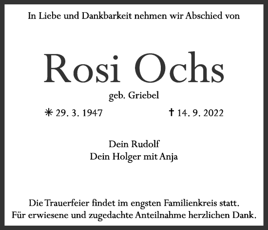 Anzeige von Rosi Ochs von MGO