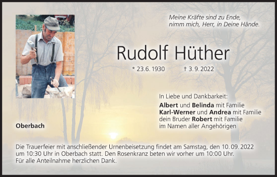 Anzeige von Rudolf Hüther von MGO