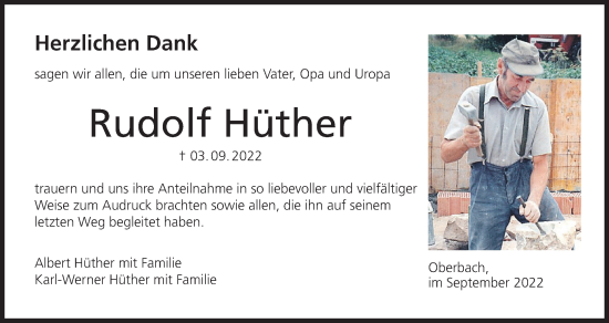 Anzeige von Rudolf Hüther von MGO