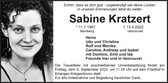 Anzeige von Sabine Kratzert von MGO