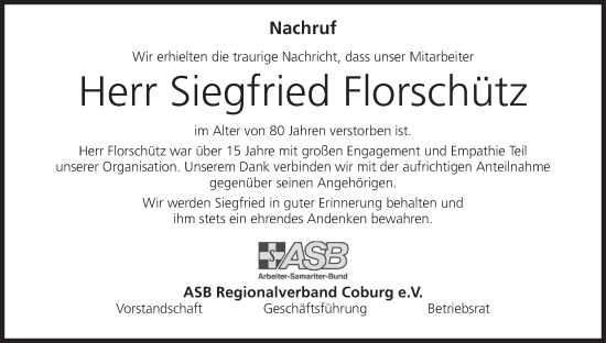 Anzeige von Siegfried Florschütz von MGO