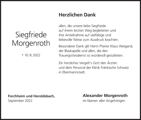 Anzeige von Siegfriede Morgenroth von MGO