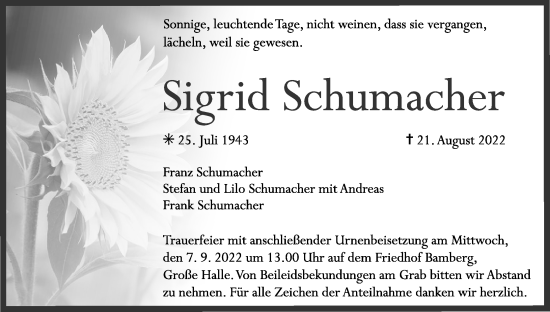Anzeige von Sigrid Schumacher von MGO