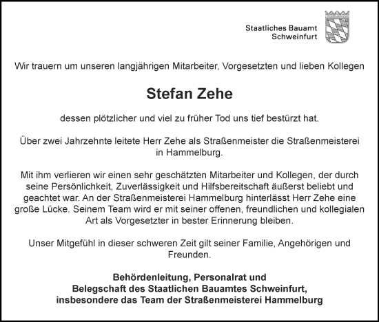 Anzeige von Stefan Zehe von MGO
