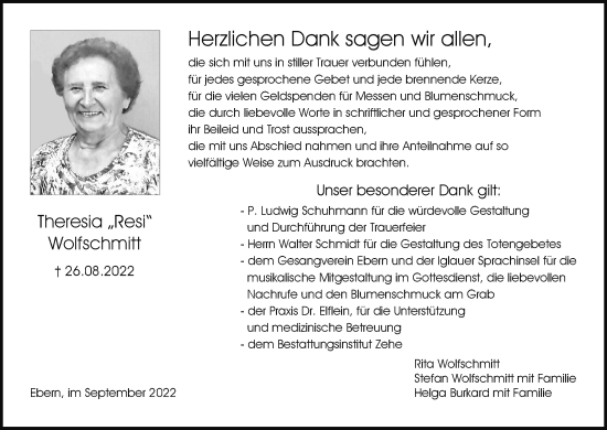 Anzeige von Theresia Wolfschmitt von MGO