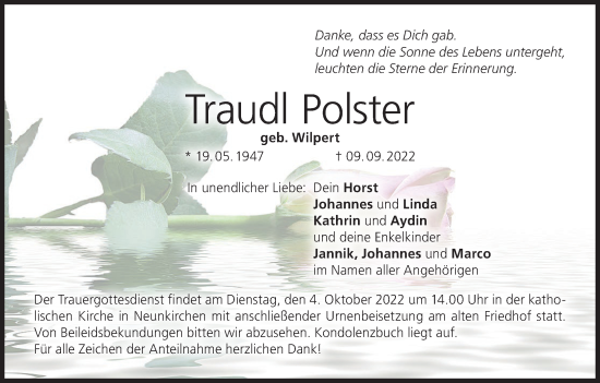 Anzeige von Traudl Polster von MGO