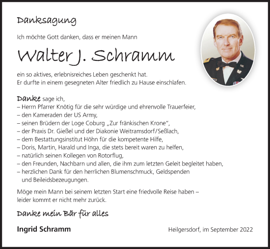 Anzeige von Walter J. Schramm von MGO