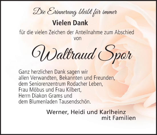 Anzeige von Waltraud Spor von MGO