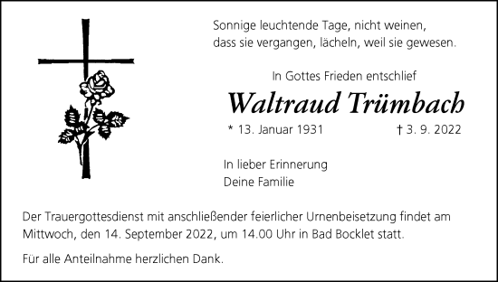 Anzeige von Waltraud Trümbach von MGO
