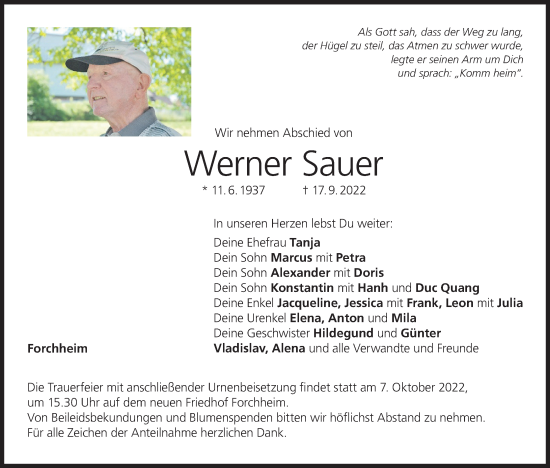 Anzeige von Werner Sauer von MGO
