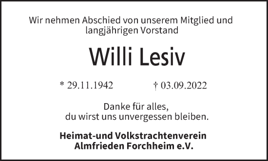 Anzeige von Willi Lesiv von MGO