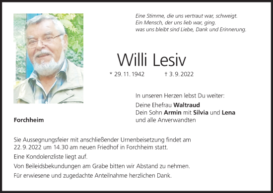 Anzeige von Willi Lesiv von MGO