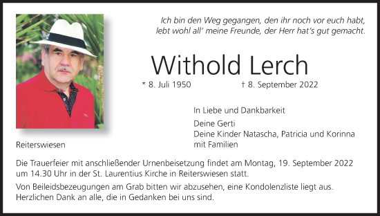 Anzeige von Withold Lerch von MGO