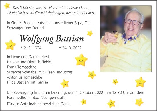 Anzeige von Wolfgang Bastian von MGO