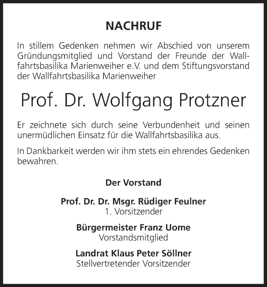 Anzeige von Wolfgang Protzner von MGO