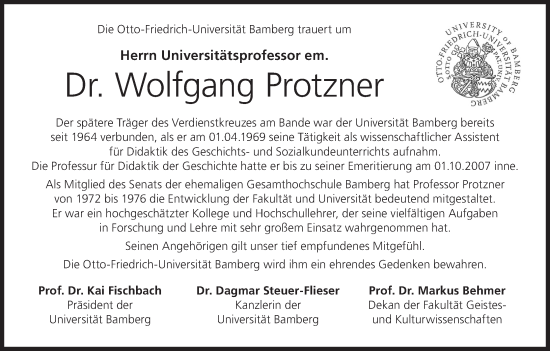 Anzeige von Wolfgang Protzner von MGO