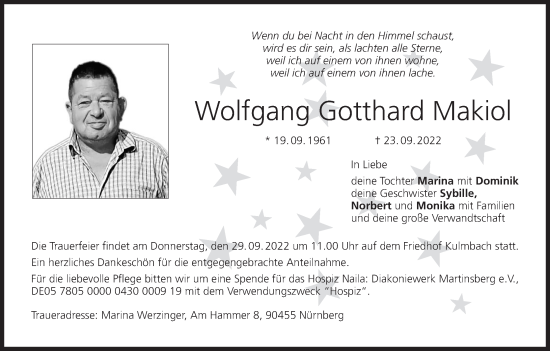 Anzeige von Wolfgang Gotthard Makiol von MGO