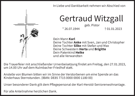 Anzeige von Gertraud Witzgall von MGO