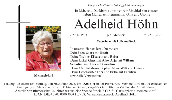 Anzeige von Adelheid Höhn von MGO