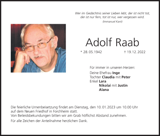 Anzeige von Adolf Raab von MGO