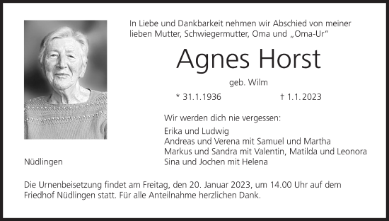 Anzeige von Agnes Horst von MGO