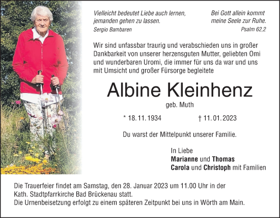 Anzeige von Albine Kleinhenz von MGO