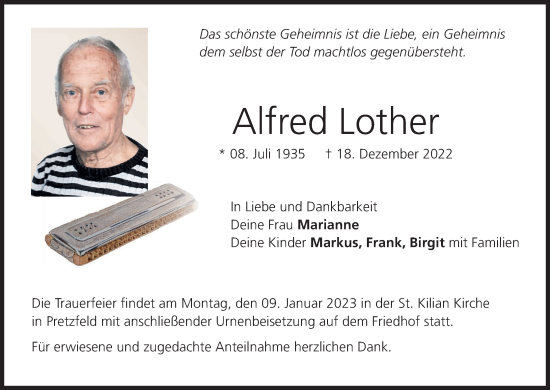 Anzeige von Alfred Lother von MGO