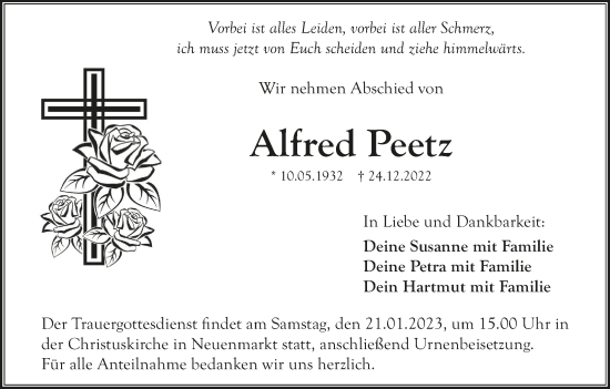 Anzeige von Alfred Peetz von MGO