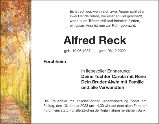 Anzeige von Alfred Reck von MGO