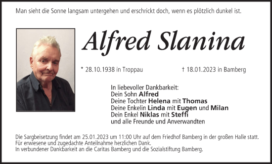 Anzeige von Alfred Slanina von MGO