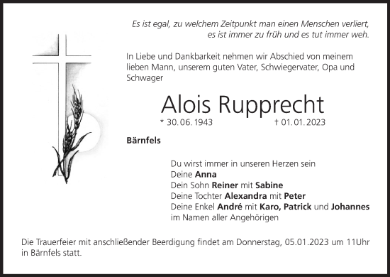 Anzeige von Alois Rupprecht von MGO