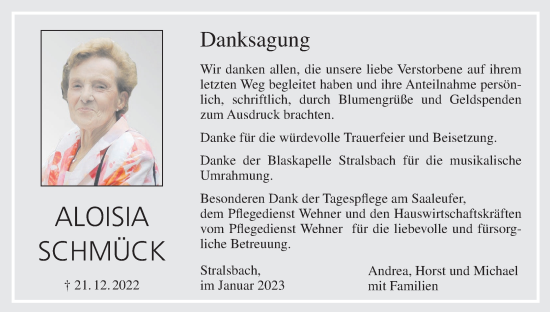 Anzeige von Aloisia Schmück von MGO