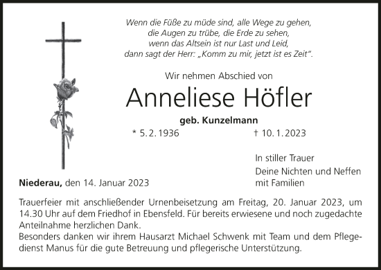Anzeige von Aneliese Höfler von MGO