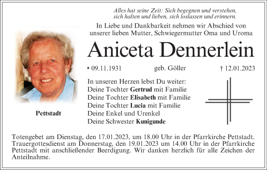 Anzeige von Aniceta Dennerlein von MGO